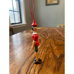 Wood Red Pinocchio Figure Holiday Decoration Christmas Ornament